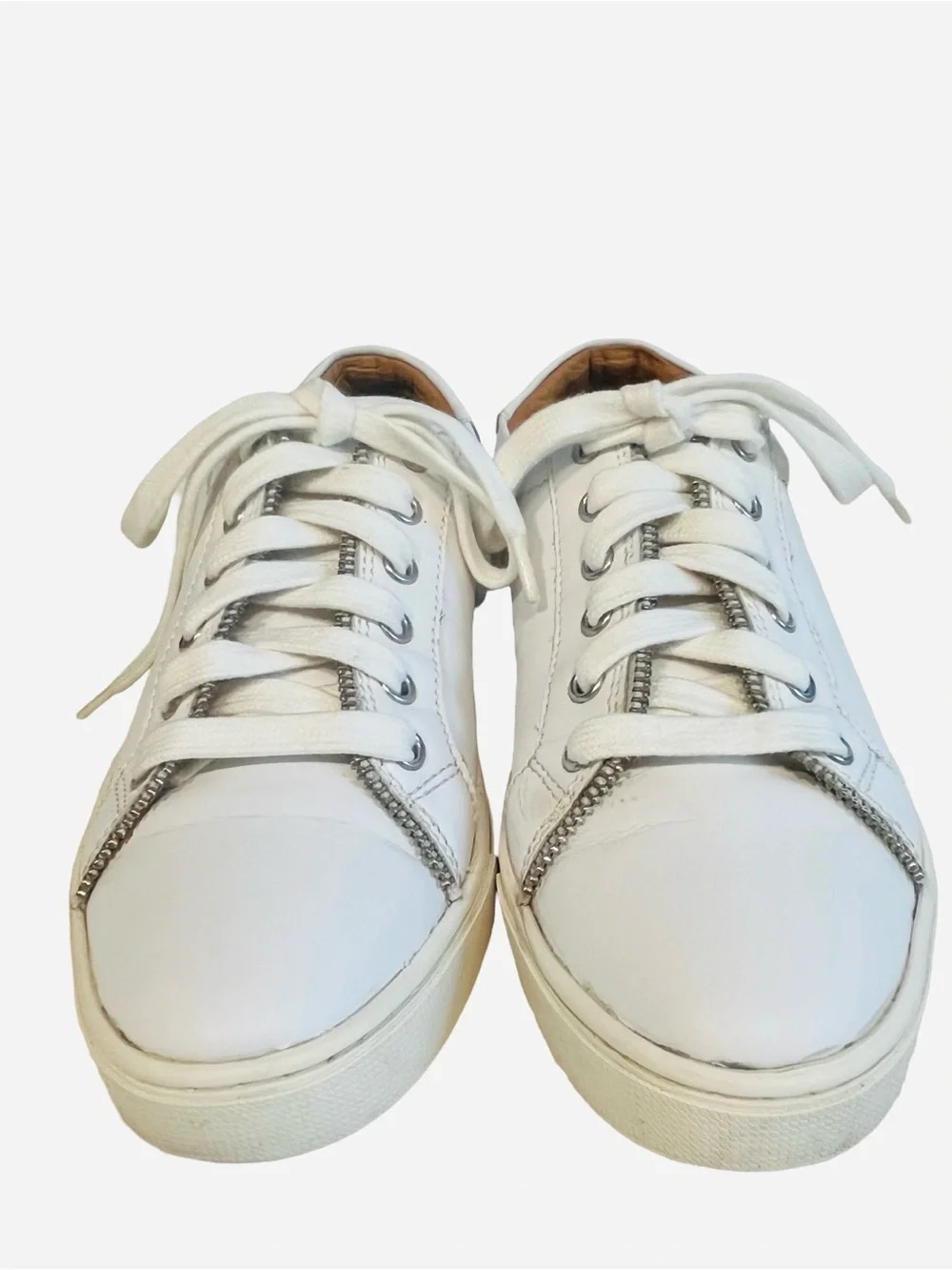 FRYE Sindy Moto Low White Leather Zip Womens Sz 6.5 Sneakers Lace-up Shoes